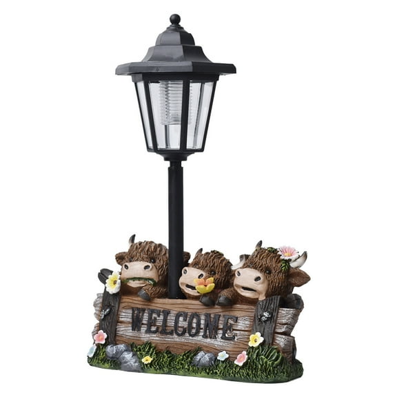 Garden Statues Highland Cow with Solar Lantern Outdoor Figurines Decorations for Patio Yard Lawn Ornaments Gifts for Birthday Housewarming