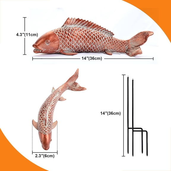 Garden Statues Koi Fish Decor Outdoor Garden Fish Statues, Set of 2 Antique Copper Koi Art Sculptures for , Backyard, Pond and Home Decor
