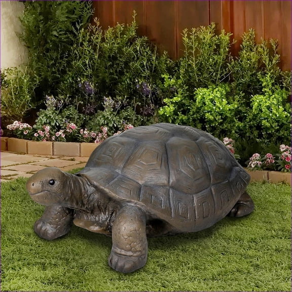 Garden Statues | Large Charcoal Gray Turtle Outdoor Sculpture for Garden Patio Yard |Concrete Cement|Brown
