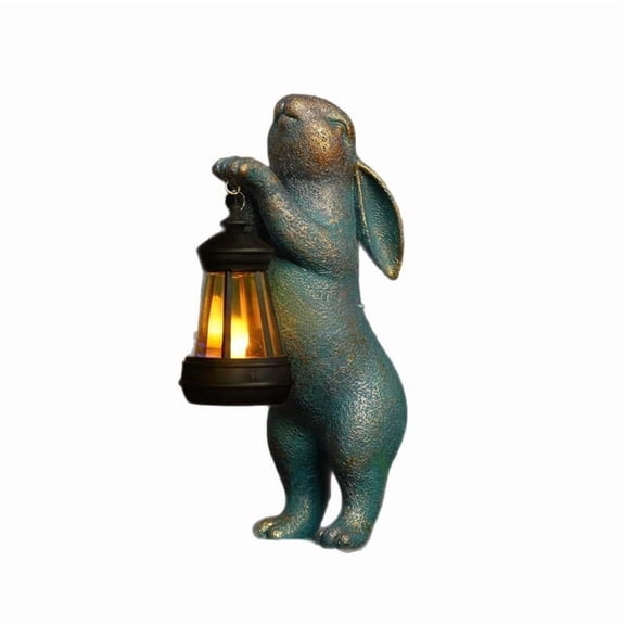 Garden Statues Rabbit with Solar Lantern Outdoor Decor-Rabbit Solar Figurines Lights Decorations for Patio Yard Lawn Ornaments-Gifts for Birthday Easter Housewarming