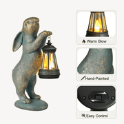 Garden Statues Rabbit with Solar Lantern Outdoor Bunny Figurines Decorations for Patio Yard Lawn Ornaments Gifts for Birthday Easter Housewarming