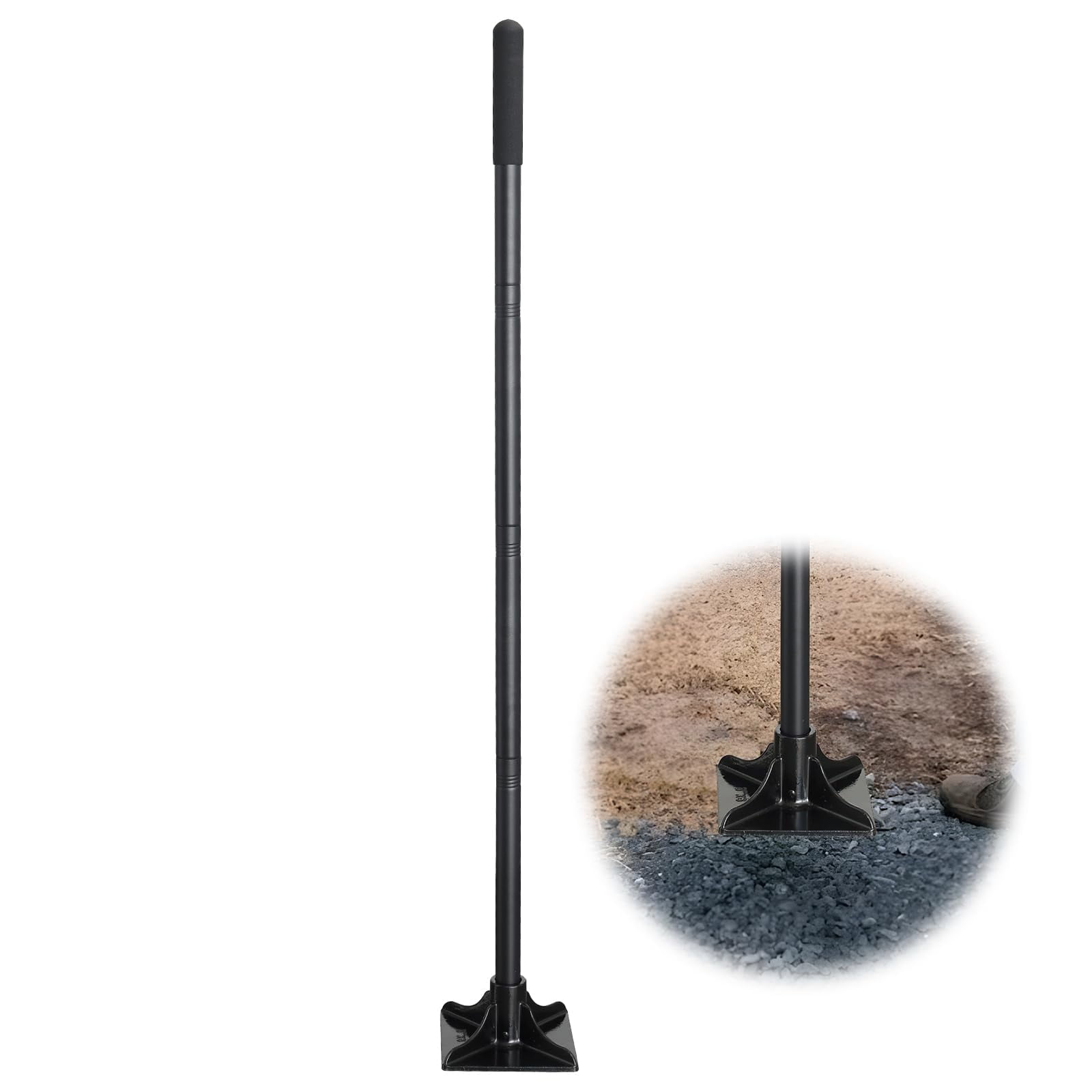 Garden Steel Tamper Tools, BDF6 8x8 Inches Ground Hand with 58 Inch
