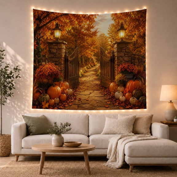 Garden Stone Pathway with Leading Through Open Wooden, Mystical Fantasy for Space Lovers, Galaxy Room Decor, Halloween Gift, Tapestry Wall Hanging for Bedroom and Dorm