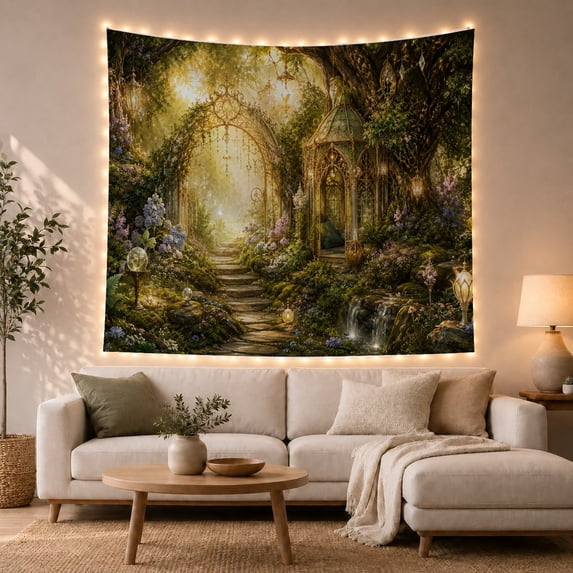 Garden Stone Stairway With Ascending Toward Ornate Wrought, Spooky Gothic for Gothic Decor Fans, Dark Art Decor, Halloween Gift, Tapestry Wall Hanging for Bedroom and Dorm