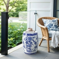 Garden Stool Ceramic Ceramic Boho Floral for Home and Garden Use - 18" Blue & White