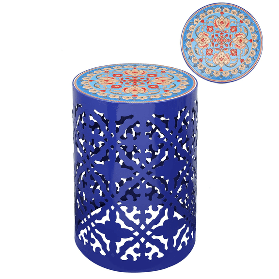 Garden Stool Ceramic Decoration Indoor/Outdoor Hollow Pattern Garden Stool Antique Blue