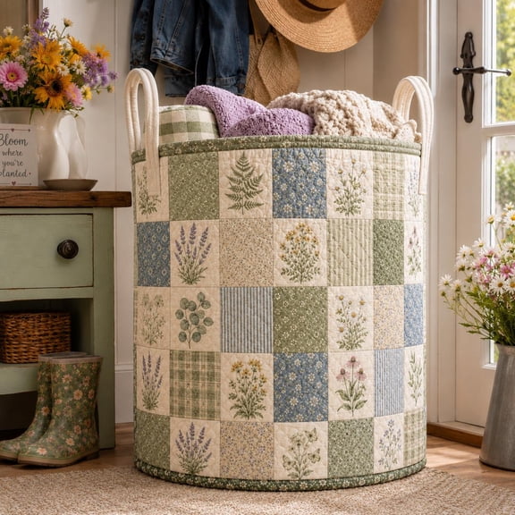 Garden Storage Basket, Custom Gift for Garden Lovers, Wildflower Blanket Hamper, Gardener Birthday Gift, Cottage Garden Decor