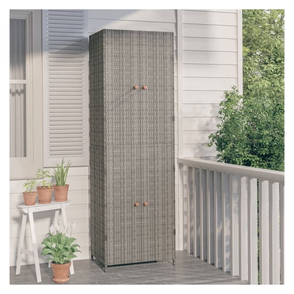 Garden Storage Cabinet Gray Outdoor, Weather Resistant Shed Organizer, 4 Shelves, Patio Deck Storage, Rectangular, 70.9" Tall