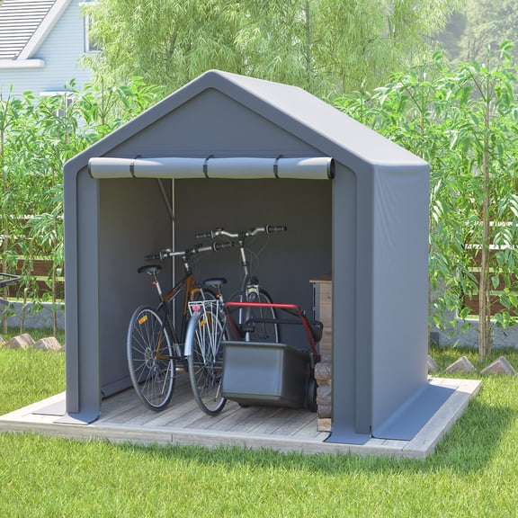 Garden Storage Shed, 6x6 FT All-Season Storage Tent Quick-Install Waterproof & UV-Resistant Outdoor Shed, Grey Outdoor Storage Shed,Pe Rattan+Iron+Waterproof Fabric Large Storage Shed