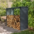 thumbnail image 1 of Garden Storage Shed, Outdoor Steel Firewood Rack,Open Wood Shed with Sloped Roof for Firewood,Pellet,or Lumber Storage,Black, Black Outdoor Storage Shed,Metal Large Storage Shed, 1 of 9