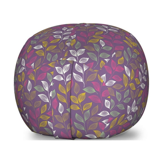 Garden Storage Toy Bag Chair, Colorful Abstract Leaves Pattern in Pastel Tones Forest Foliage Autumn Eco, Stuffed Animal Organizer Washable Bag, Small Size, Violet and Magenta, by Ambesonne