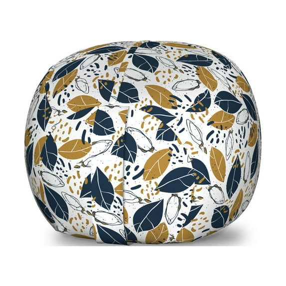 Garden Storage Toy Bag Chair, Weathered Illustration of Autumnal Hand Drawn Isolated Leaves Spots, Stuffed Animal Organizer Washable Bag, Large Size, White Pale Coffee Indigo, by Ambesonne