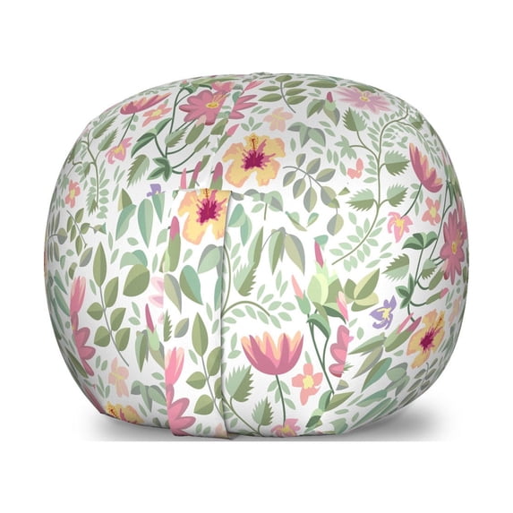 Garden Storage Toy Bag Chair, Wildflowers Leaves and Branches Pattern with Botanical Motifs Romantic Vintage Theme, Stuffed Animal Organizer Washable Bag, Large Size, Multicolor, by Ambesonne