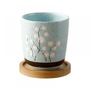 Garden Succulent Flower Ceramic Pot Planter Basket Pot Holder With Bamboo Desktop Stand