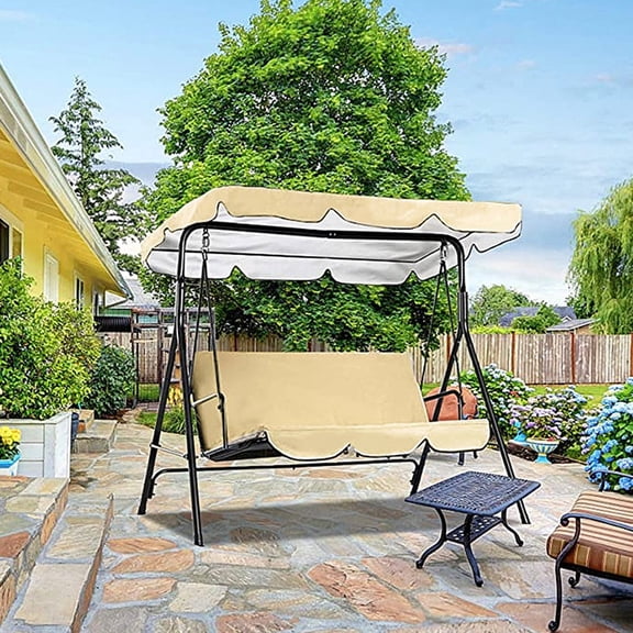Garden Swing Canopy Seats Replacement Set 3 Seats Covers + Swing Canopy Cover Beige 164X114X15Cm Smile Home
