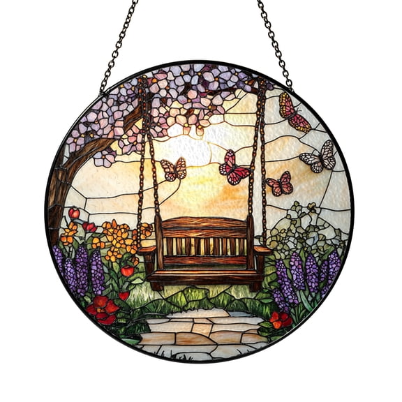 Garden Swing Stained Glass Suncatcher, Handmade Window Hanging Gift for Mom