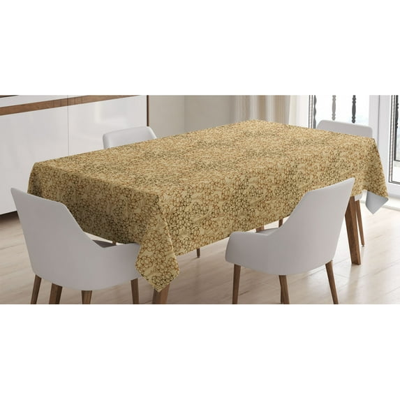 Garden Tablecloth, Retro Grungy Effect Pattern with Cluster of Daisies Flourishing on Tall Stems, Rectangle Satin Table Cover for Dining Room and Kitchen, 60" X 90", Caramel and Tan, by Ambesonne