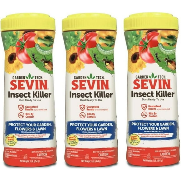 Garden Tech Sevin 5-Percent Dust Bug Killer Shaker Canister, pack of 3 - 1lb shakers For Insects
