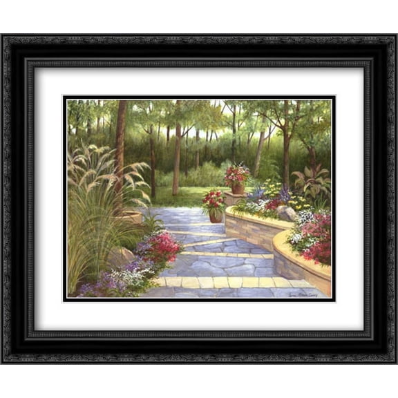 Garden Terrace 2x Matted 24x20 Black Ornate Framed Art Print by Casey, Lene Alston