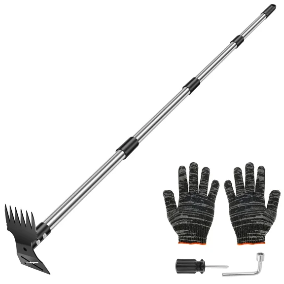 Garden Thatch Rake Stainless Steel Garden Weed Pulle Tool Removes Dead Grass Leaves Clearing Loosening Soil Lawn Rake