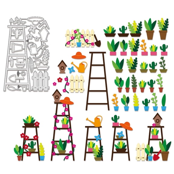 Garden Theme Cutting Dies Ladder Potted Leaf Flower Carbon Steel Stencil Template Gardening Tool Metal Die Cuts Crafting Dies Cutting