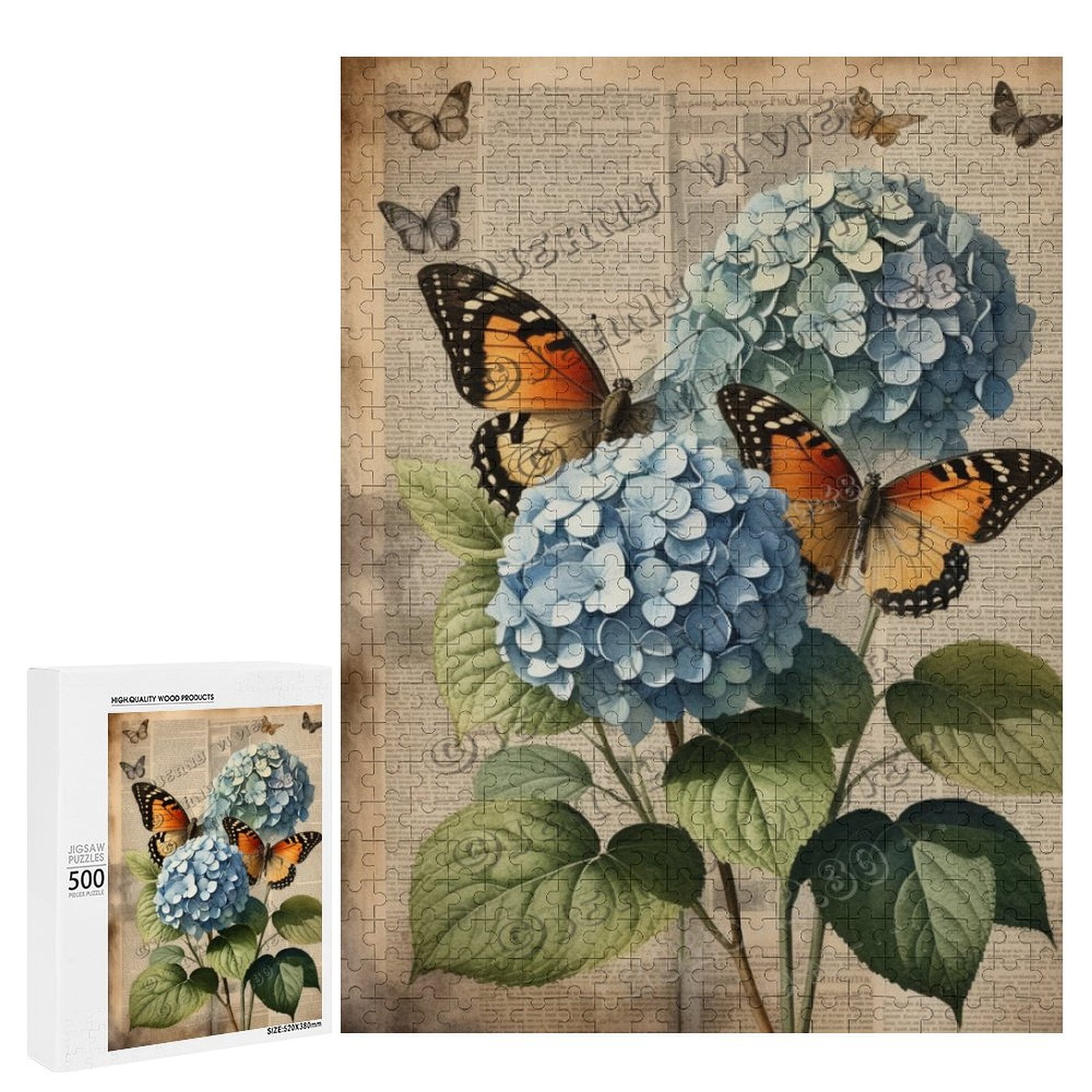 Garden Theme Puzzle – Hydrangea Floral Art – 500 Piece Wooden Jigsaw ...