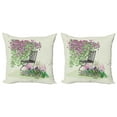 thumbnail image 1 of Ambesonne Summer Throw Pillow Cover 2 Pack, Flowers Blooming Garden, 24", Purple Green, 1 of 6