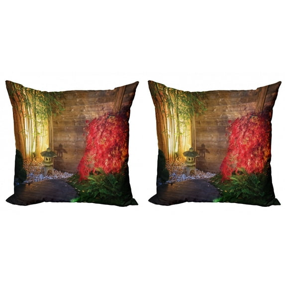 Ambesonne Garden Throw Pillow Cover 2 Pack, Japanese Autumnal Themed, 18", Multicolor