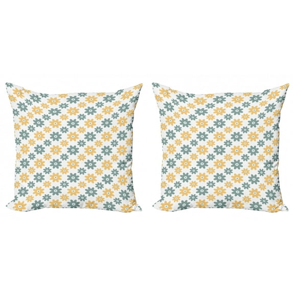Ambesonne Garden Throw Pillow Cover 2 Pack, Retro Daisies, 20", Almond Green Mustard