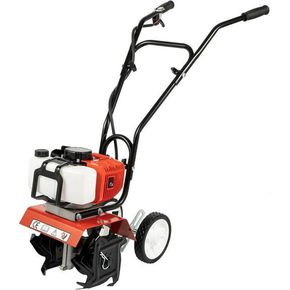 52cc Gas Tiller, 1700W 2-Stroke Mini Garden Cultivator with 11.8in Wide, 4.72in Deep Tillage$$Garden & Patio