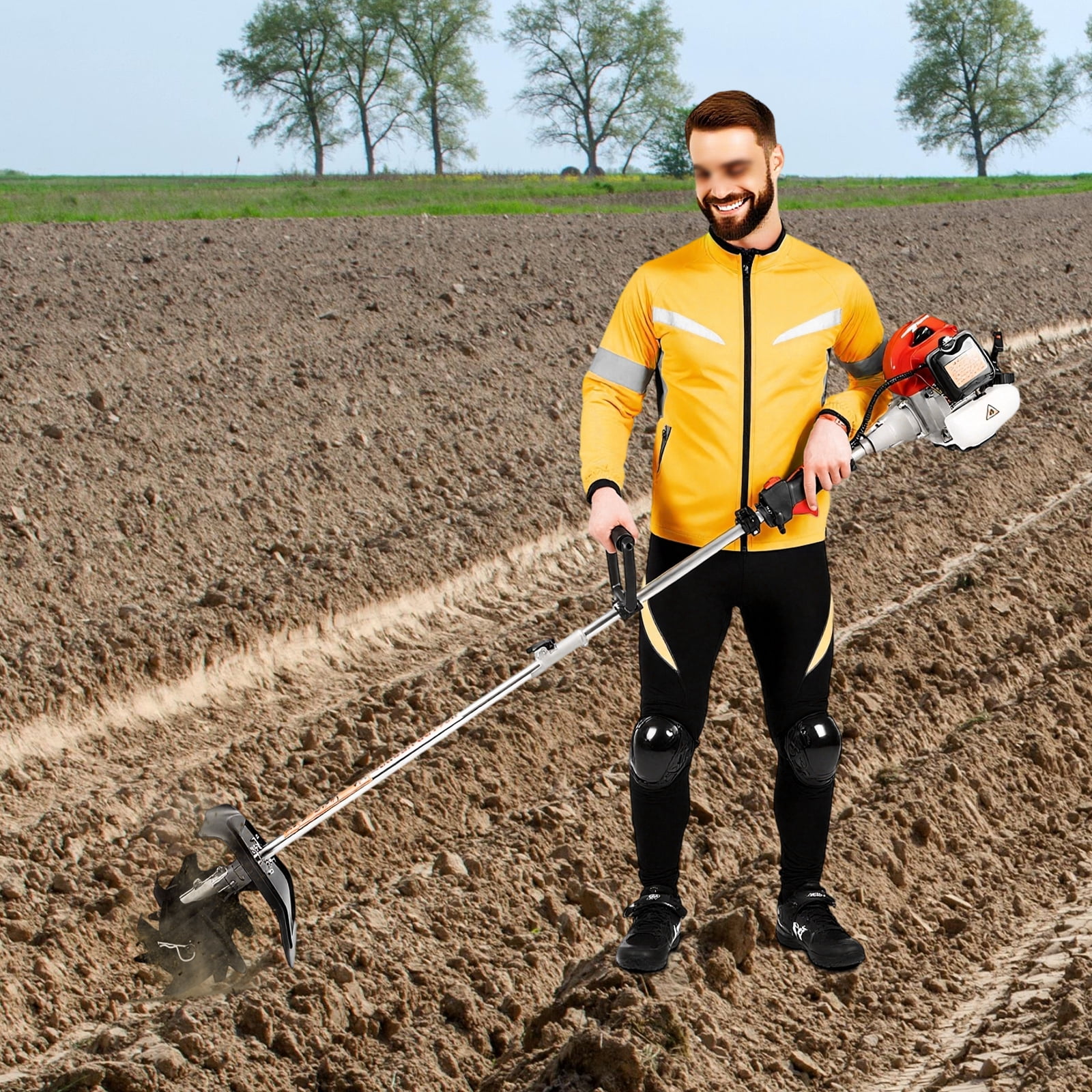 Garden Tiller Cultivator 52CC 2 Stroke Gasoline Powered Land Cultivator Yard Tiller Rototiler for Garden Lawn Digging Weed Removal Soil Cultivation