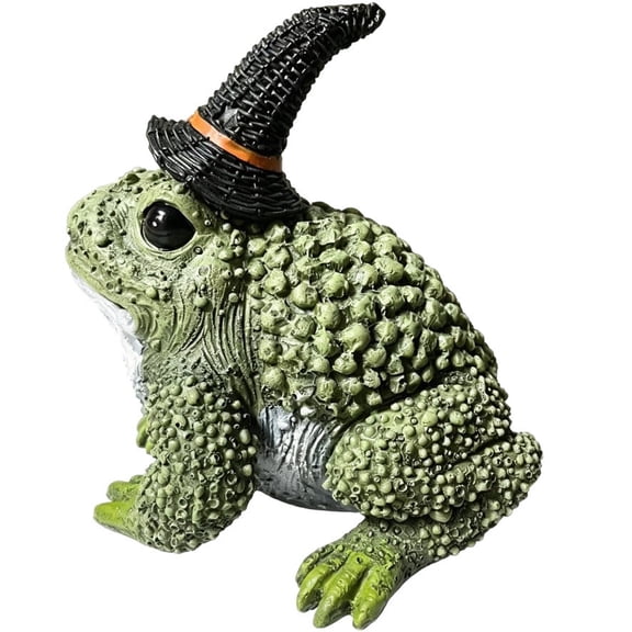 Garden Toad Statue with Witch Hat, Resin Frog Figurine Outdoor Yard Art for Patio Lawn Garden