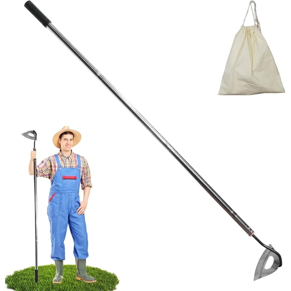 Garden Tool,All-Steel Hardened Hollow Heavy Duty Action with 55 Inch Adjustable Handle Scuffle Garden Hula with Rake for Backyard Weeding,Farm Planting (1 Pack Long Handle )