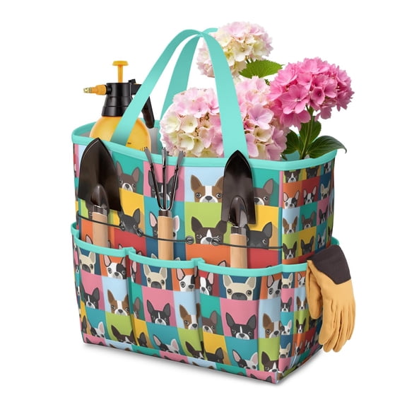 Garden Tool Bag,Boston Terrier Garden Tool Organizer,Garden Gifts,Waterproof Multi-Pocket Garden Tool Storage 11.8x5.5x11.4 Inch(Tools NOT Included)