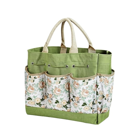 Garden Tool Bag Garden Tool Organizer Floral Canvas Tote Bag Caddy Organizer with Handle for Gardening, 1 Pack