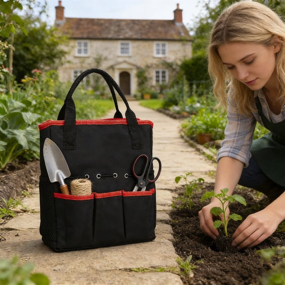 Garden Tool Bag, Gardening Tool Organizer Tote with Multiple Pockets Heavy Duty Garden Tool Storage Bag Portable Yard Work Handbag without Tools