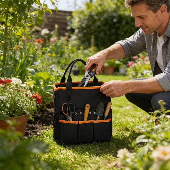 Garden Tool Bag, Gardening Tool Organizer Tote with Multiple Pockets Heavy Duty Garden Tool Storage Bag Portable Yard Work Handbag without Tools