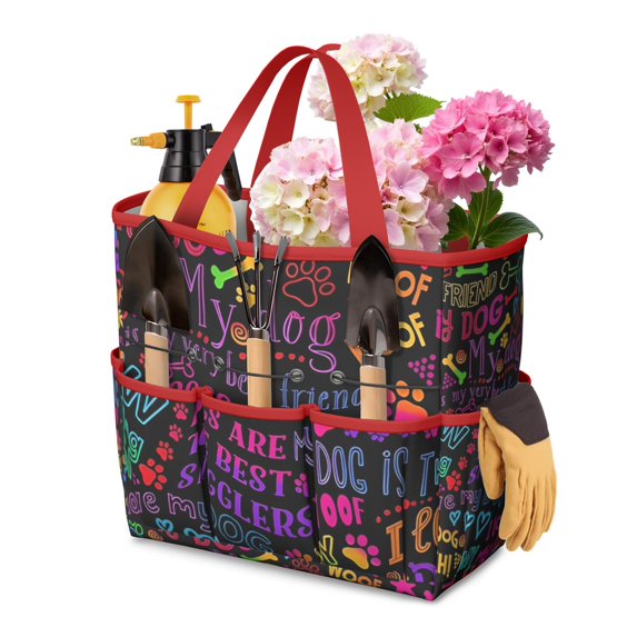 Garden Tool Bag,I Love My Dogs Art Garden Tool Organizer,Garden Gifts,Waterproof Multi-Pocket Garden Tool Storage 11.8x5.5x11.4 Inch(Tools NOT Included)
