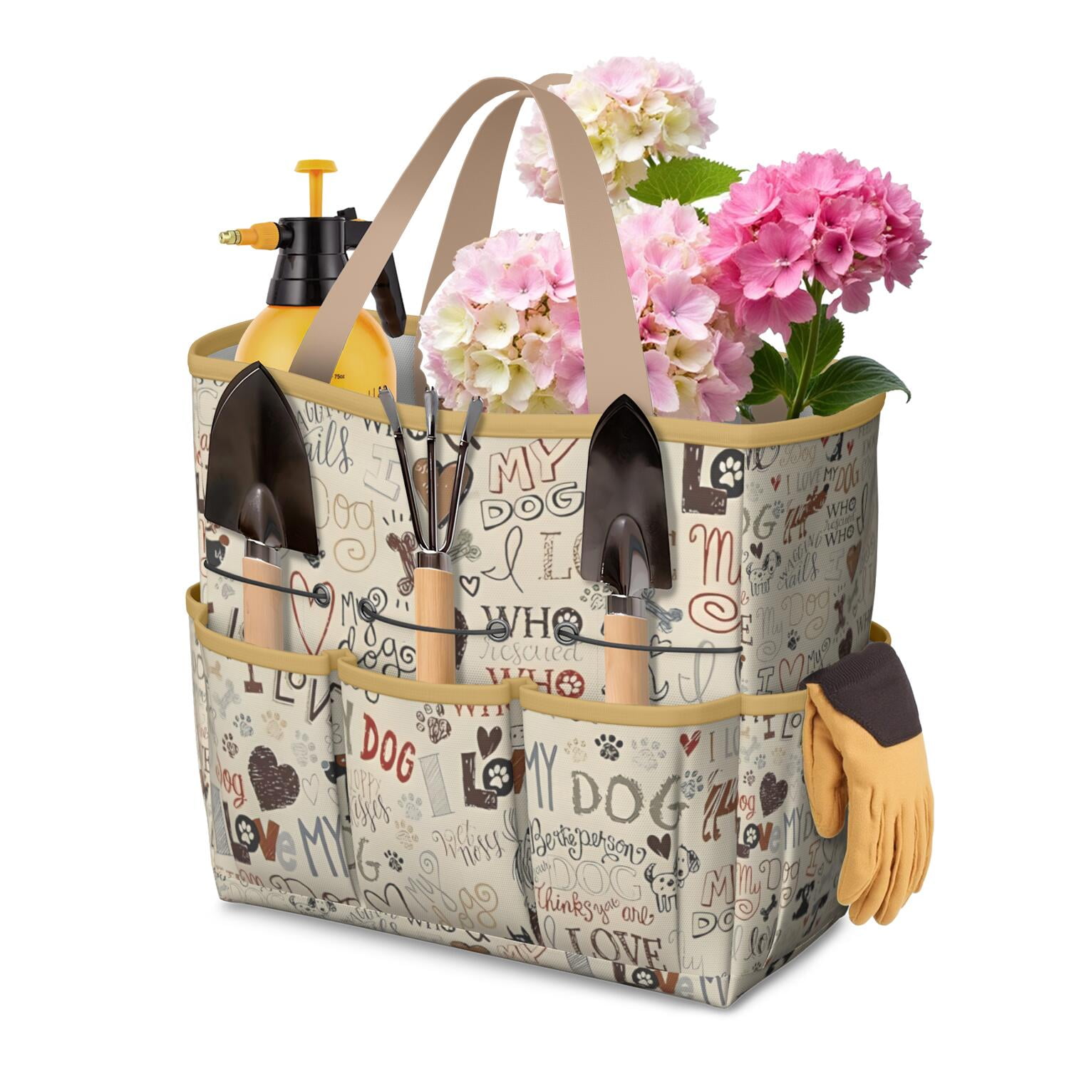 Garden Tool Bag,I Love My Dogs Art Garden Tool Organizer,Garden Gifts,Waterproof Multi-Pocket Garden Tool Storage 11.8x5.5x11.4 Inch(Tools NOT Included)