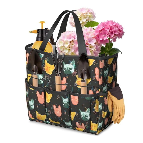 Garden Tool Bag,Music Bulldog Garden Tool Organizer,Garden Gifts,Waterproof Multi-Pocket Garden Tool Storage 11.8x5.5x11.4 Inch(Tools NOT Included)