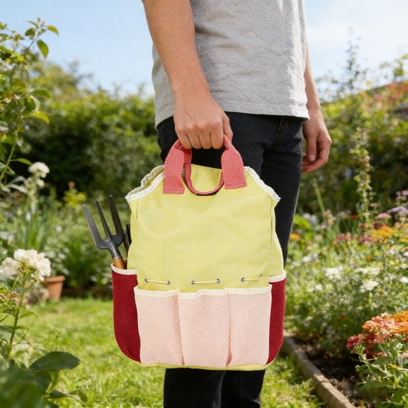 Garden Tool Bag Organizer Heavy-Duty Polyester Gardening Tote with Multi-Compartment Mesh Pockets, Expandable Storage, Easy-Carry Handle 15.7"x9.4", Durable, Multipurpose Outdoor Accessory