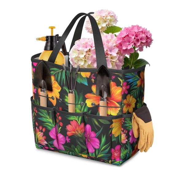 Garden Tool Bag,Pioneer Flower Floral Print Pattern Garden Tool Organizer,Garden Gifts,Waterproof Multi-Pocket Garden Tool Storage 11.8x5.5x11.4 Inch(Tools NOT Included)