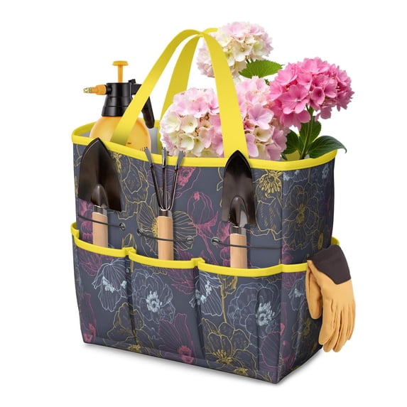 Garden Tool Bag,Pioneer Flower Floral Print Pattern Garden Tool Organizer,Garden Gifts,Waterproof Multi-Pocket Garden Tool Storage 11.8x5.5x11.4 Inch(Tools NOT Included)