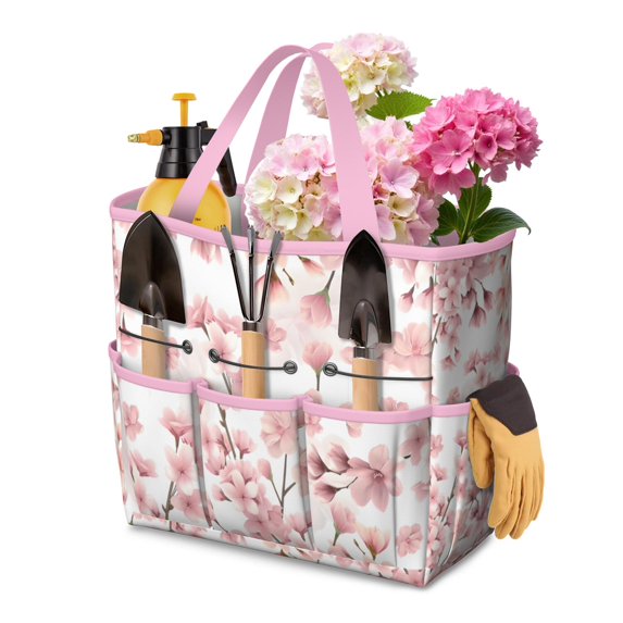 Garden Tool Bag,Pioneer Flower Floral Print Pattern Garden Tool Organizer,Garden Gifts,Waterproof Multi-Pocket Garden Tool Storage 11.8x5.5x11.4 Inch(Tools NOT Included)
