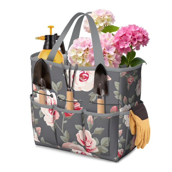 Garden Tool Bag,Pioneer Flower Floral Print Pattern Garden Tool Organizer,Garden Gifts,Waterproof Multi-Pocket Garden Tool Storage 11.8x5.5x11.4 Inch(Tools NOT Included)