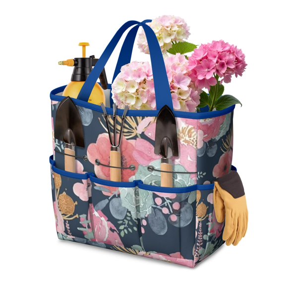 Garden Tool Bag,Pioneer Flower Floral Print Pattern Garden Tool Organizer,Garden Gifts,Waterproof Multi-Pocket Garden Tool Storage 11.8x5.5x11.4 Inch(Tools NOT Included)