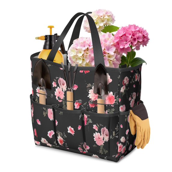Garden Tool Bag,Pioneer Flower Floral Print Pattern Garden Tool Organizer,Garden Gifts,Waterproof Multi-Pocket Garden Tool Storage 11.8x5.5x11.4 Inch(Tools NOT Included)