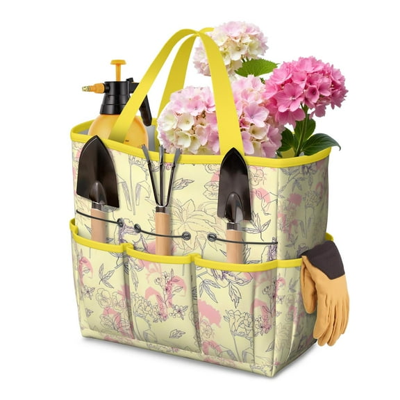Garden Tool Bag,Pioneer Flower Floral Print Pattern Garden Tool Organizer,Garden Gifts,Waterproof Multi-Pocket Garden Tool Storage 11.8x5.5x11.4 Inch(Tools NOT Included)