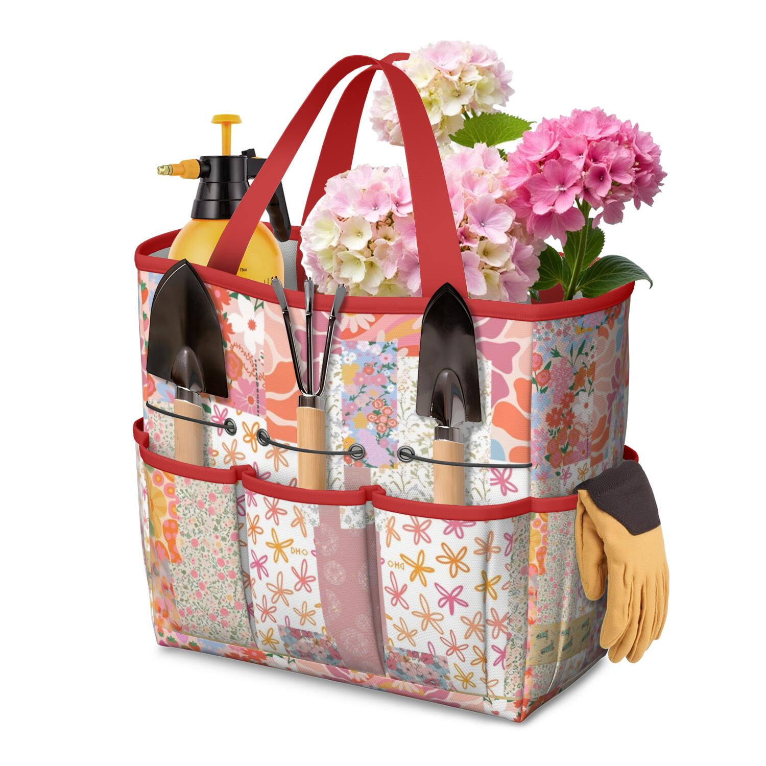 Garden Tool Bag,Pioneer Flower Floral Print Pattern Garden Tool Organizer,Garden Gifts,Waterproof Multi-Pocket Garden Tool Storage 11.8x5.5x11.4 Inch(Tools NOT Included)