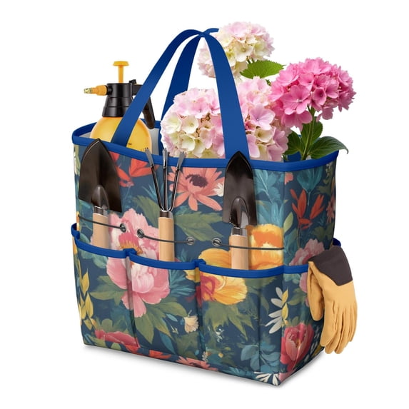 Garden Tool Bag,Pioneer Flower Floral Print Pattern Garden Tool Organizer,Garden Gifts,Waterproof Multi-Pocket Garden Tool Storage 11.8x5.5x11.4 Inch(Tools NOT Included)